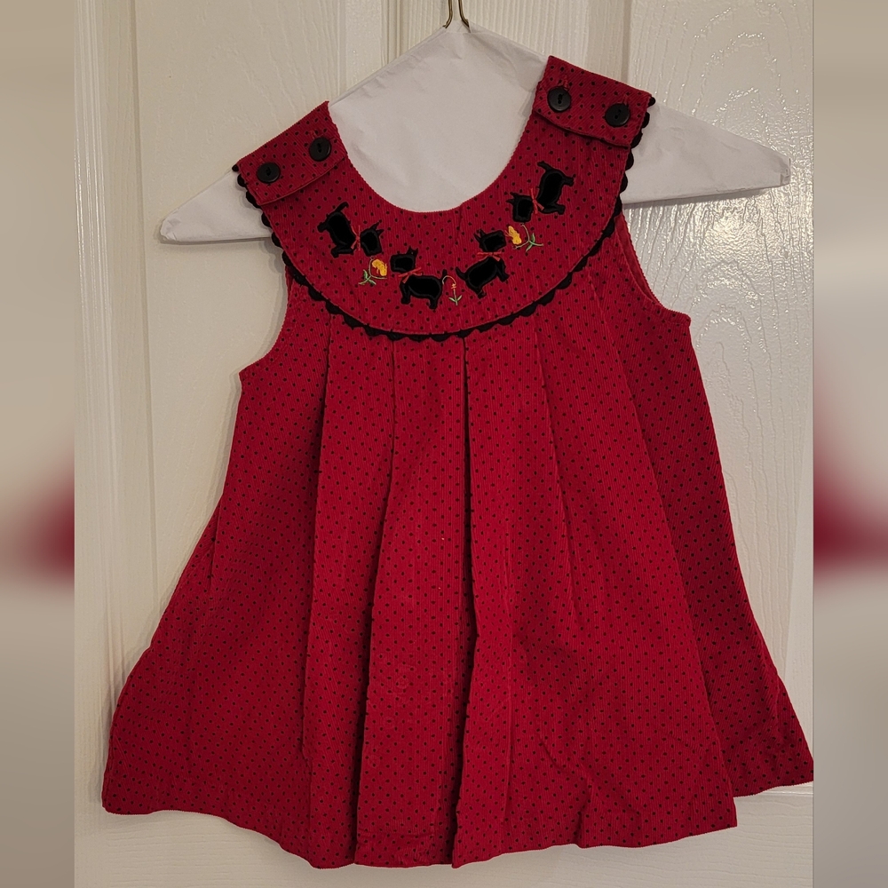 Vibrant Red Dress with Black Cat Design
